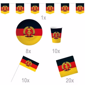 DDR Party-Set Deko für 8 Personen 49-tlg. Pappgeschirr Mottoparty Nostalgie schwarz rot gold Ostalgie Andere Länder