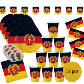 XXL DDR Party-Set Deko für 8 Personen 57-tlg. Pappgeschirr Mottoparty Nostalgie schwarz rot gold Ostalgie Andere Länder XXL DDR Party-Set Deko für 8 Personen 57-tlg. Pappgeschirr Mottoparty Nostalgie schwarz rot gold Ostalgie Andere Länder