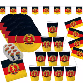 XXL DDR Party-Set Deko für 8 Personen 57-tlg. Pappgeschirr Mottoparty Nostalgie schwarz rot gold Ostalgie Andere Länder XXL DDR Party-Set Deko für 8 Personen 57-tlg. Pappgeschirr Mottoparty Nostalgie schwarz rot gold Ostalgie Andere Länder