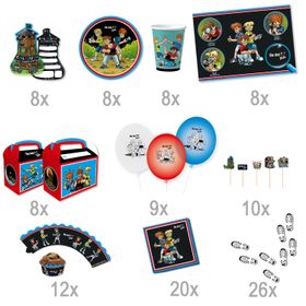 XXL Die drei ??? Kids Party-Set Kindergeburtstag 8 Kinder 117 Teile Pappgeschirr Mottoparty Tischdeko Luftballons Deko Die drei Fragezeichen Zubehör