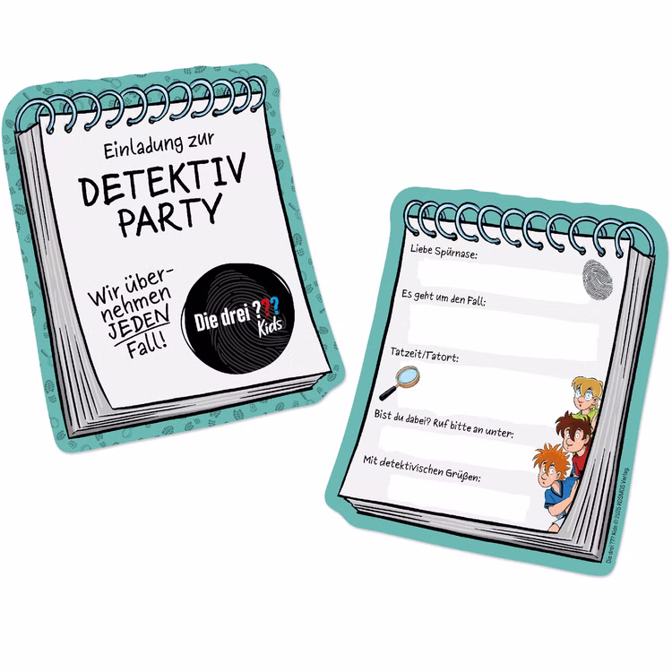 XXL Die drei ??? Kids Party-Set Kindergeburtstag 8 Kinder 117 Teile Pappgeschirr Mottoparty Tischdeko Luftballons Deko Die drei Fragezeichen Zubehör Einladungskarten