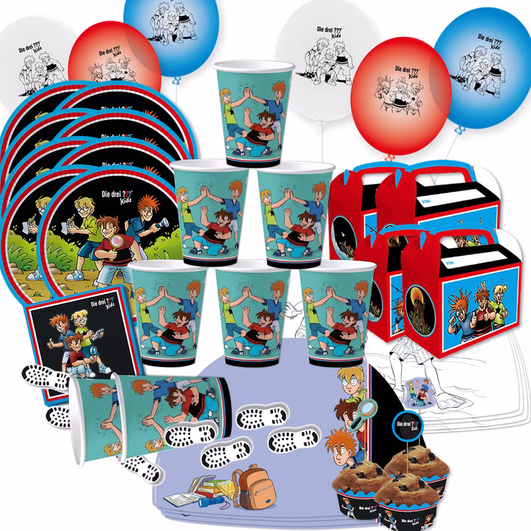 XXL Die drei ??? Kids Party-Set Kindergeburtstag 8 Kinder 117 Teile Pappgeschirr Mottoparty Tischdeko Luftballons Deko Die drei Fragezeichen Zubehör XXL Die drei ??? Kids Party-Set Kindergeburtstag 8 Kinder 117 Teile Pappgeschirr Mottoparty Tischdeko Luftballons Deko Die drei Fragezeichen Zubehör