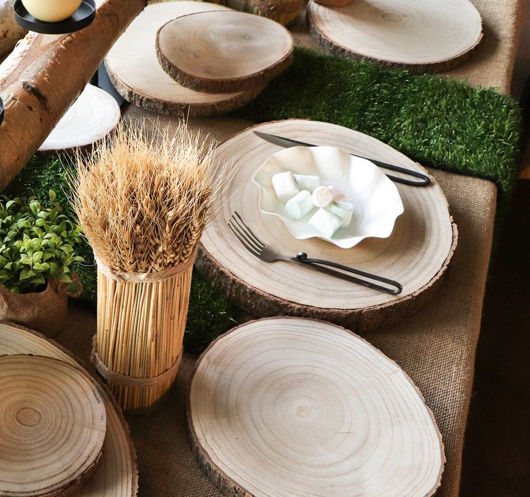 Holzscheibe Baumscheiben-Set 35-38 cm Deko Hochzeit, 8 Stück Holzscheibe Baumscheiben-Set Deko Hochzeit 8 Stück 35-38 x 3,5 cm Tisch-Deko DIY Basteln Geburtstag Advent Jahreszeiten Ostern Holzscheibe Holzstamm Dekoration