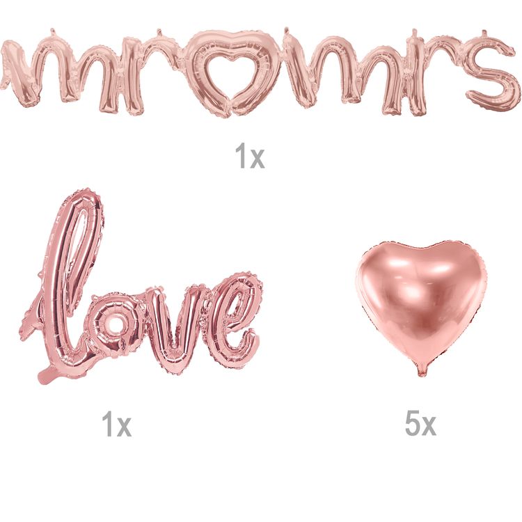 Hochzeit Mr & Mrs Luftballon Hochzeit Set Herz rose gold 7-tlg. Deko-Zubehör Hochzeit Mr & Mrs Luftballon Hochzeit Set Herz rose gold 7-tlg. Deko-Zubehör Tisch-Deko Wedding Hochzeits-Deko Dekoration roségold Ballon-Set Mr. & Mrs. Herz Liebe Love