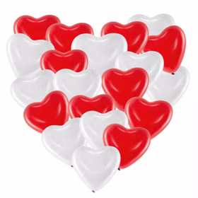 Herz Luftballons rot & weiß Ø 40,6 cm 20 Stück Ballon Hochzeit Verlobung Valentinstag Muttertag Liebeserklärung Wedding Hochzeits-Deko Ballons zur Trauung fliegen lassen Ballonflugkarten zur Hochzeit