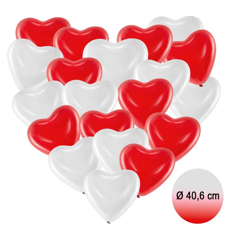 Herz Luftballons rot & weiß Ø 40,6 cm 20 Stück Ballon Hochzeit Verlobung Valentinstag Herz Luftballons rot & weiß Ø 40,6 cm 20 Stück Ballon Hochzeit Verlobung Valentinstag Muttertag Liebeserklärung Wedding Hochzeits-Deko Ballons zur Trauung fliegen lassen Ballonflugkarten zur Hochzeit