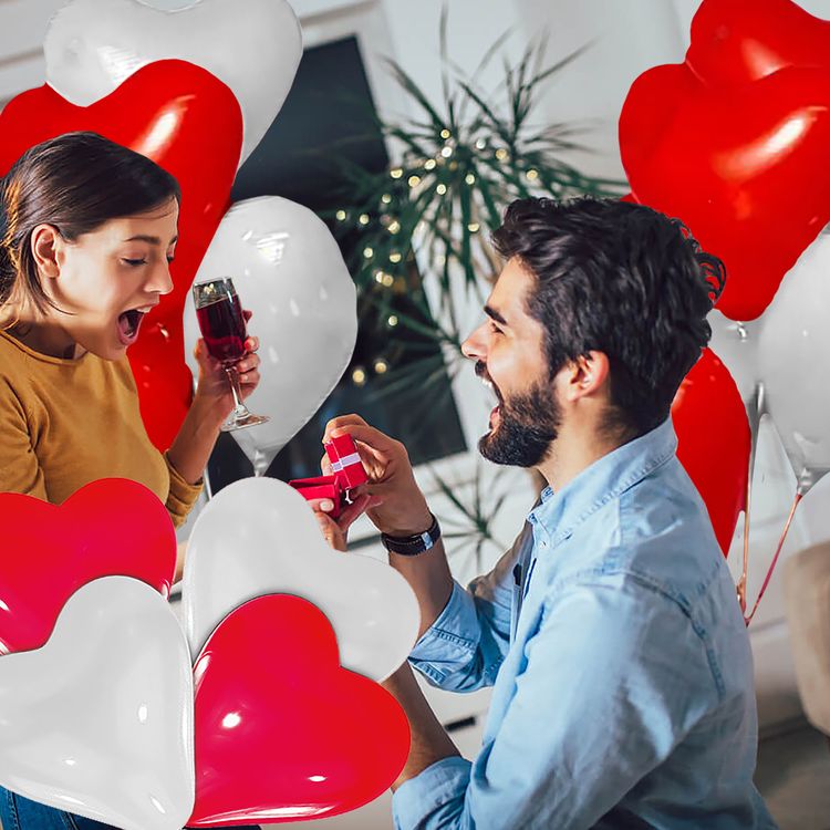 Rote & Weiße Herz Luftballons XXL 40 Stück Ø 40,6 cm Party-Deko Hochzeit Verlobung Muttertag Liebeserklärung Wedding Hochzeits-Deko Ballons zur Trauung fliegen lassen Ballonflugkarten zur Hochzeit