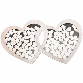 Gästebuch Hochzeit Holz Doppelherz Bilderrahmen mit 85 Herzen zum Beschriften personalisierte Geschenkidee Hochzeit Geburtstag Brautpaar Bilderrahmen Hochzeitsfeier