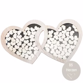 Gästebuch Hochzeit Holz Doppelherz Bilderrahmen mit 85 Herzen zum Beschriften personalisierte Geschenkidee Hochzeit Geburtstag Brautpaar Bilderrahmen Hochzeitsfeier