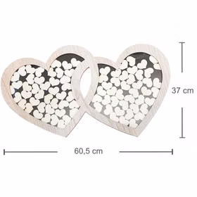 Gästebuch Hochzeit Holz Doppelherz Bilderrahmen mit 85 Herzen zum Beschriften personalisierte Geschenkidee Hochzeit Geburtstag Brautpaar Bilderrahmen Hochzeitsfeier