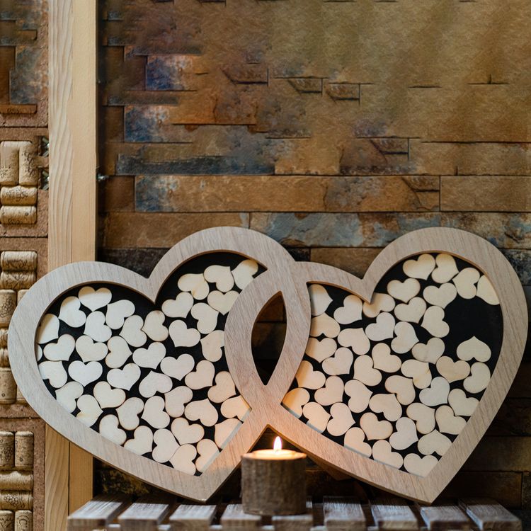 Gästebuch Hochzeit Holz Doppelherz Bilderrahmen mit 85 Herzen zum Beschriften Gästebuch Hochzeit Holz Doppelherz Bilderrahmen mit 85 Herzen zum Beschriften personalisierte Geschenkidee Hochzeit Geburtstag Brautpaar Bilderrahmen Hochzeitsfeier