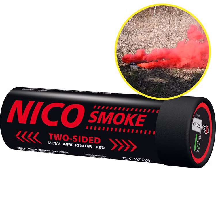 Nico Doppelsmoke Rot mit Reißzünder 50 Sek. Nico Doppelsmoke Rot mit Reißzünder 50 Sek.
