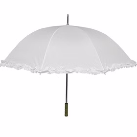 XXL Chauffeur Schirm weiß für Hochzeit Trauung Ø 130 cm 100 cm lang mit Rüschen & Automatik weißer Regenschirm wasserdicht Hochzeits-Deko