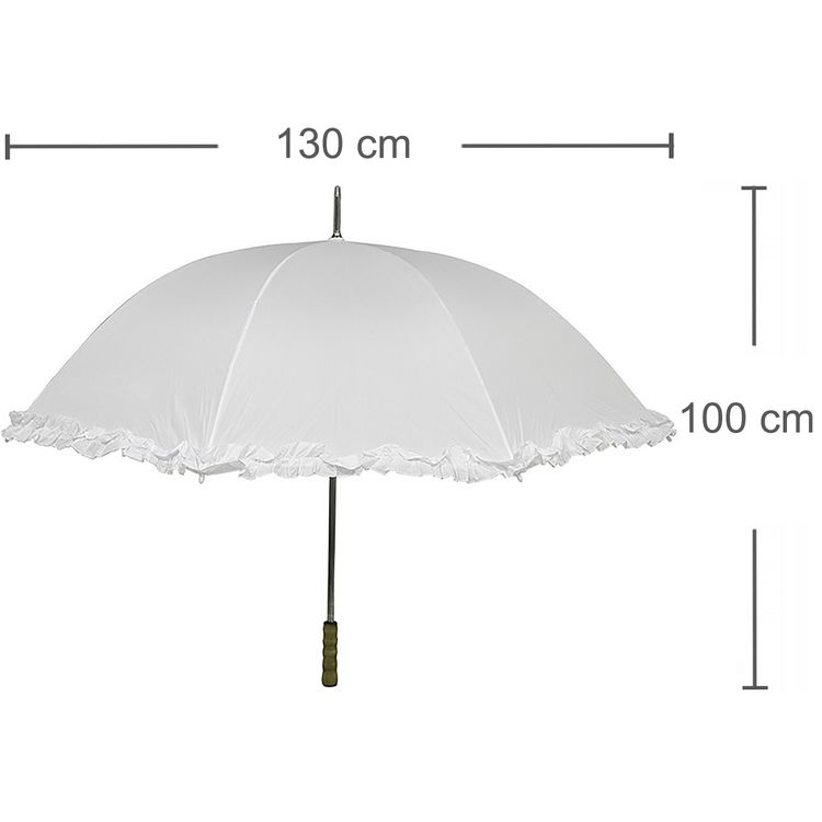 XXL Chauffeur Schirm weiß für Hochzeit Trauung Ø 130 cm 100 cm lang mit Rüschen & Automatik weißer Regenschirm wasserdicht Hochzeits-Deko