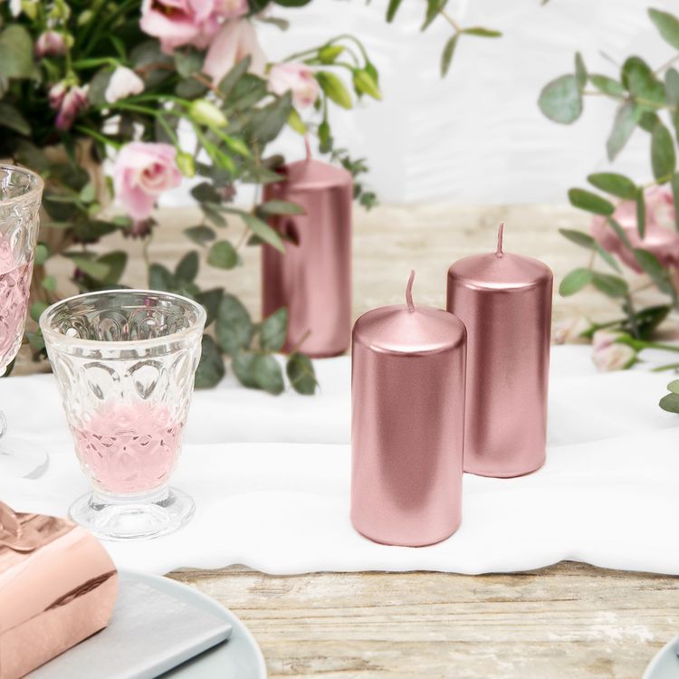 Kerze 12 x 6 cm Stumpenkerze 6 Stück Rosé Gold Weihnachten Hochzeit
