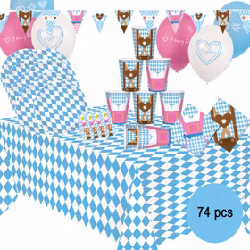 Oktoberfest Party-Set O zapft is Bierfest Deko 74-tlg. Pappgeschirr Tischdeko Luftballons Partygeschirr Mottoparty weiß-blau Bayern Bavaria