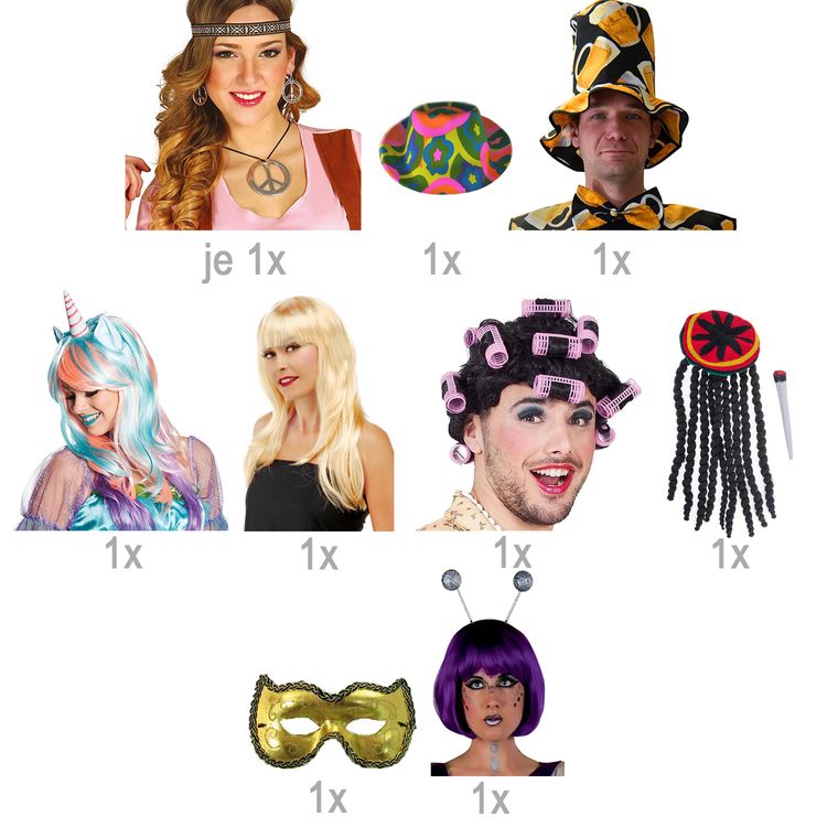 Fotobox Kostüm-Zubehör Hochzeit Geburtstag 12-tlg. Party-Spaß Übersicht über die Einzelteile in einem braunen Koffer mit dem Hinweis, dass es insgesamt 12 Accessoires sind