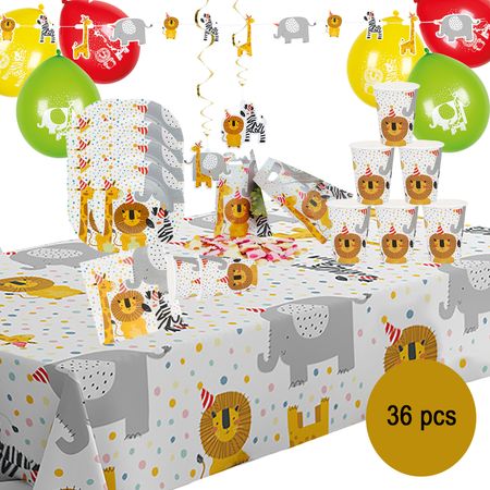 Safari Elefant Löwe & Co. Party-Set Kindergeburtstag, 36-tlg.