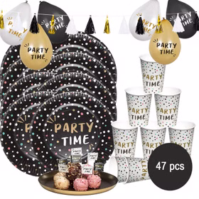 Party Time Party-Set Geburtstag Mottoparty Silvester Tischdeko 47-tlg. Party-Deko Deko Feier Mottoparty Celebrate