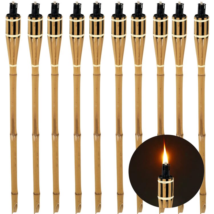 Bambusfackel 10 Stück Gartenfackeln mit Docht je 90 cm lang Outdoor-Fackel Deko