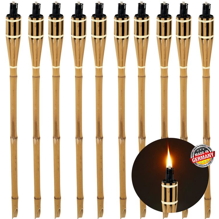 Bambusfackel 10 Stück Gartenfackeln mit Docht je 90 cm lang Outdoor-Fackel Deko