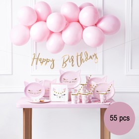 Katze Party-Set 55-tlg. rosa Kätzchen Tisch-Deko für Kinder und Erwachsene Kinder-Geburtstag Mottoparty Party Dekoration Party-Deko Tiere rosa Katze
