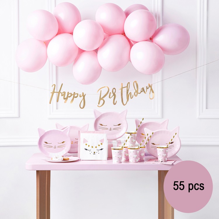 Katze Party-Set 55-tlg. rosa Kätzchen Tisch-Deko für Kinder und Erwachsene Kinder-Geburtstag Mottoparty Party Dekoration Party-Deko Tiere rosa Katze