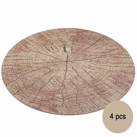 Untersetzer Holz-Optik 4er Platz-Set 38 cm rund abwischbar Tisch-Deko Hochzeit Geburtstag Sommerfest Dekoration Platz-Set
