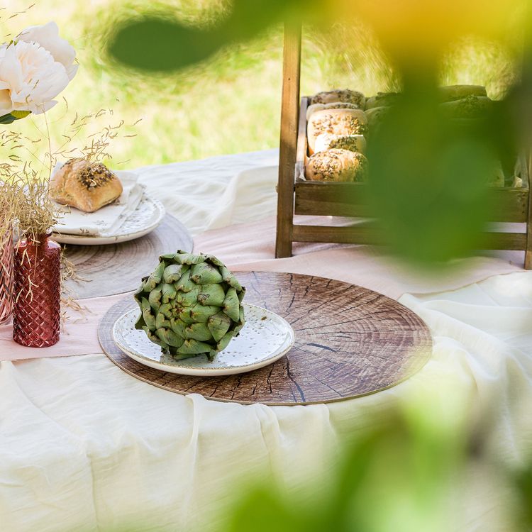 Untersetzer Holz-Optik 6er Platz-Set 38 cm rund abwischbar Tisch-Deko Hochzeit Geburtstag Sommerfest Dekoration Platz-Set