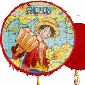 One Piece Pinata rund rot Manga Luffy 40 cm Party-Deko für Kinder Tisch-Deko Dekoration Geburtstag Kindergeburtstag Manga-Party Mottoparty Serie Comic Party-Zubehör Pirat Seeräuber