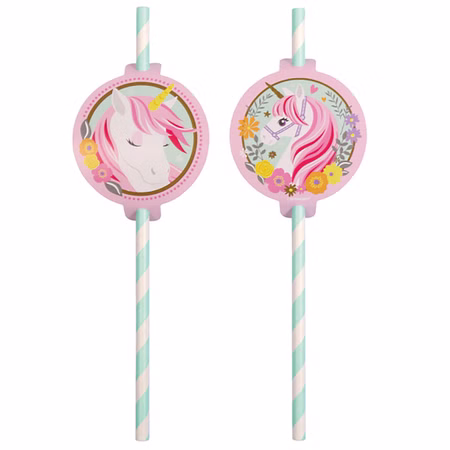 Papier-Strohhalme 19,7 cm lang Einhorn Magical Unicorn 8 Stück Party Deko-Zubehör