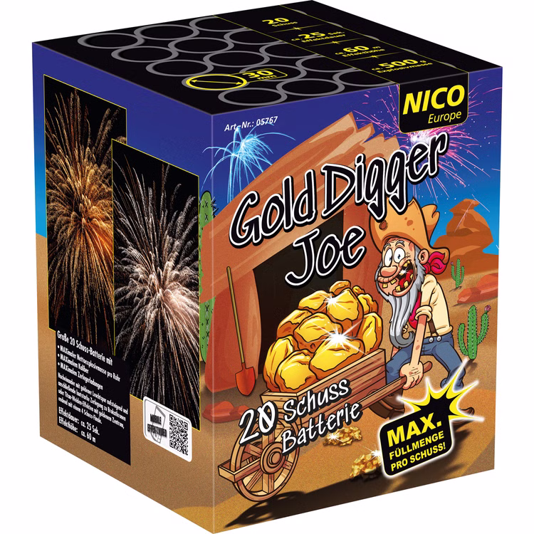 Gold Digger Joe - Feuerwerk Batterie 25 Sek. von Nico für Silvester oder Geburtstagsfeuerwerk Gold Digger Joe - Feuerwerk Batterie 25 Sek. von Nico für Silvester oder Geburtstagsfeuerwerk