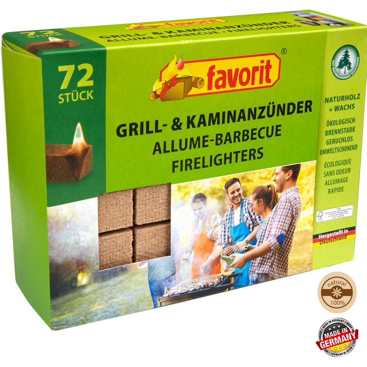 Grill- und Kaminanzünder aus Naturholz von Favorit Grill- und Kaminanzünder aus Naturholz von Favorit 72er Packung