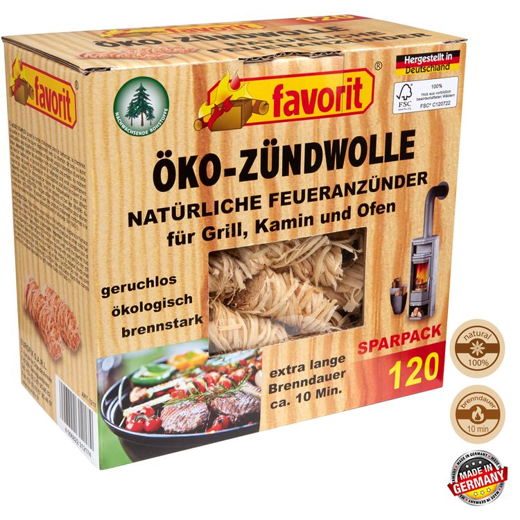 Öko-Zündwolle im 120er Karton von Favorit Öko-Zündwolle im 120er Karton von Favorit Grillanzünder und Kaminanzünder