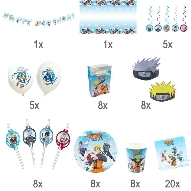 XXL Naruto Shippuden Party-Set Kindergeburtstag 73-tlg. Party-Deko Tischdeko Deko Dekoration Kindergeburtstag Geburtstag Manga Anime Comic Filmheld Party-Geschirr