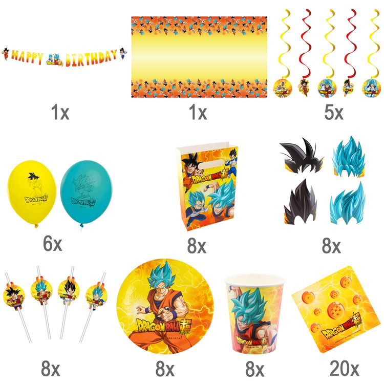 XXL Dragon Ball Party-Set Kindergeburtstag 73-tlg. Party-Deko Tischdeko Deko Dekoration Kindergeburtstag Geburtstag Manga Anime Comic Filmheld Party-Geschirr