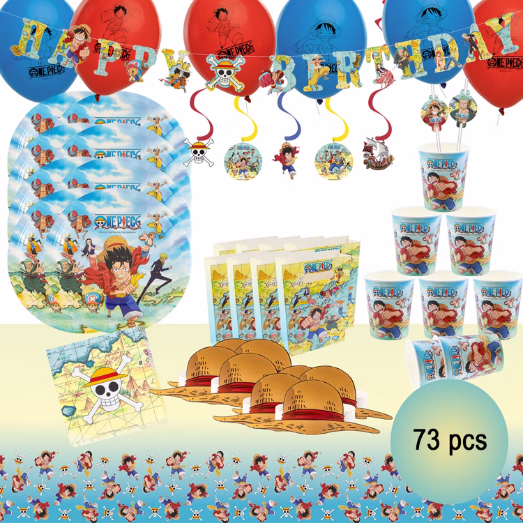 XXL One Piece Party-Set Kindergeburtstag 73-tlg. Party-Deko Tischdeko Deko Dekoration Kindergeburtstag Geburtstag Manga Anime Comic Filmheld Party-Geschirr Dekoratives One Piece Party-Set für Kinder und Erwachsene.