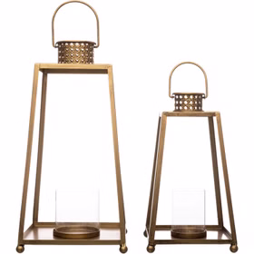 Laternen 2er-Set mit Glasscheiben Metall Innen & Außen Deko-Laterne Windlicht Garten-Deko Wohnzimmer Weihnachten Weihnachts-Deko