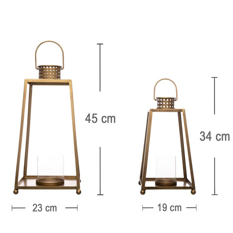 Laternen 2er-Set mit Glasscheiben Metall Innen & Außen Deko-Laterne Windlicht Garten-Deko Wohnzimmer Weihnachten Weihnachts-Deko