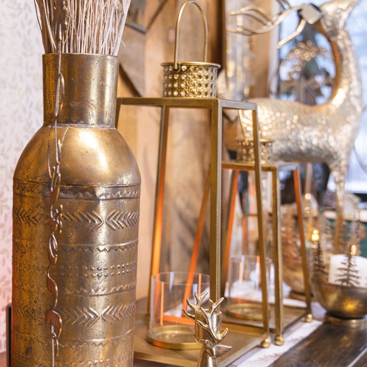 Laternen 2er-Set mit Glasscheiben Metall Innen & Außen Deko-Laterne Windlicht Garten-Deko Wohnzimmer Weihnachten Weihnachts-Deko