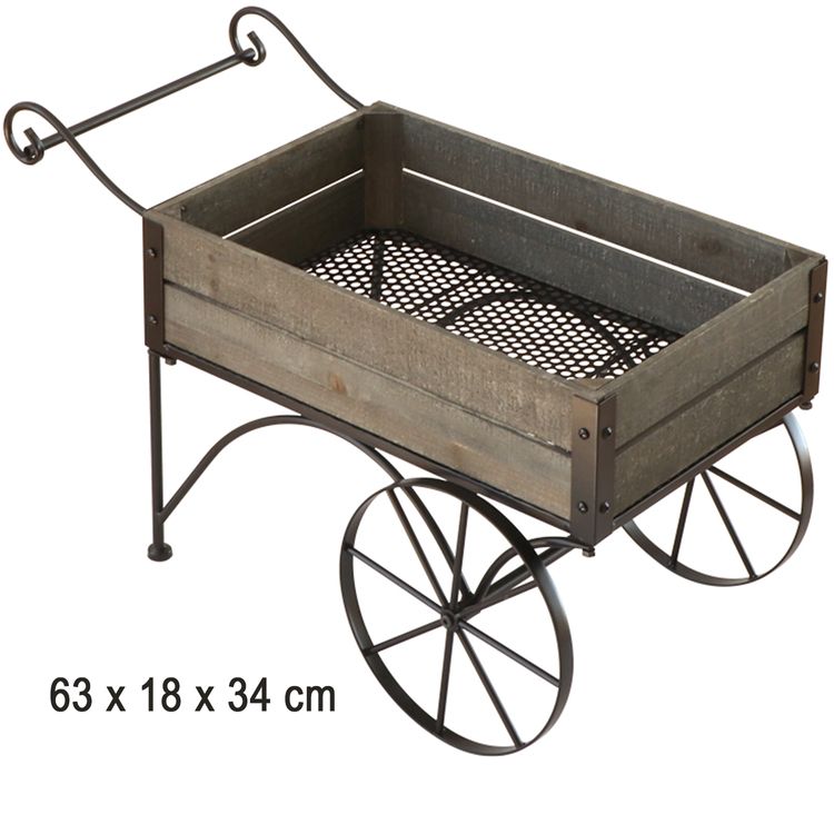 Deko-Schubkarre aus Metall & Holz mit Rädern 63 cm lang Blumen-Deko Vintage Deko-Wagen Schubkarre aus Metall & Holz mit Rädern 63 cm lang Blumen-Deko Vintage Hochzeit Geburtstag Party-Deko Garten Dekoration Balkon Wohnzimmer