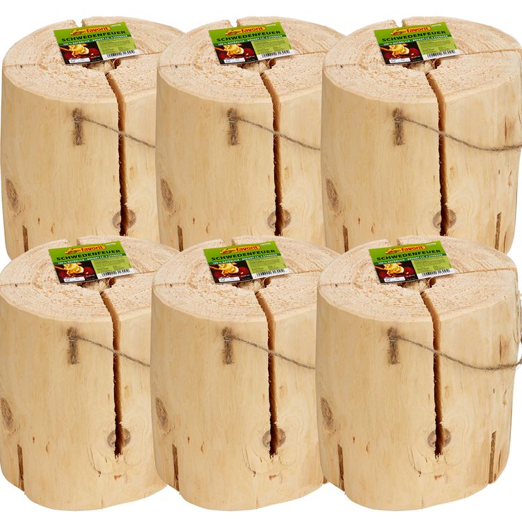 6x Schwedenfeuer 21 cm x 23 cm Brenndauer 120 min Holz Kamin Feuerschale Osterfeuer Winterfeuer Sommerfest Garten-Party