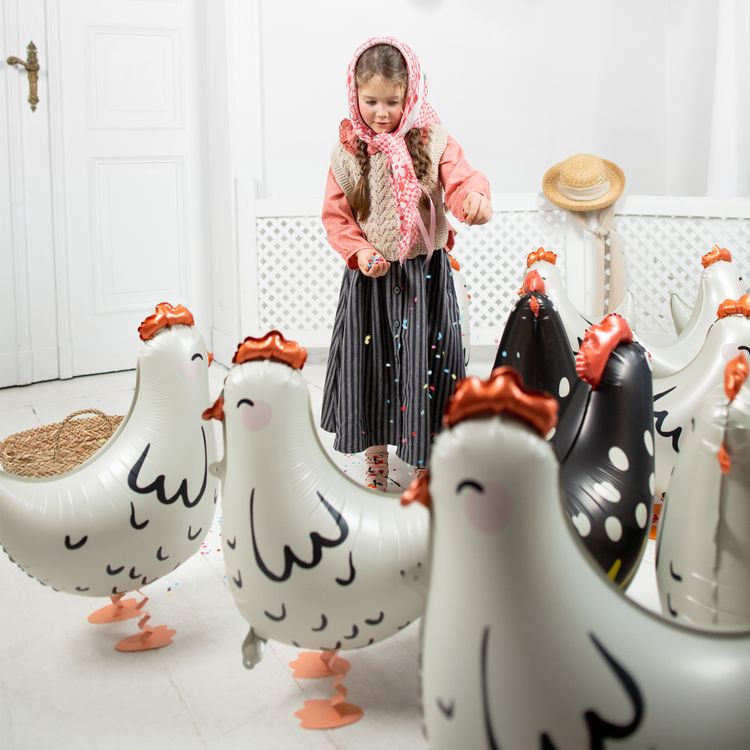 Henne Folienballon laufendes Huhn weiß 45 x 42 cm Party-Deko Ostern