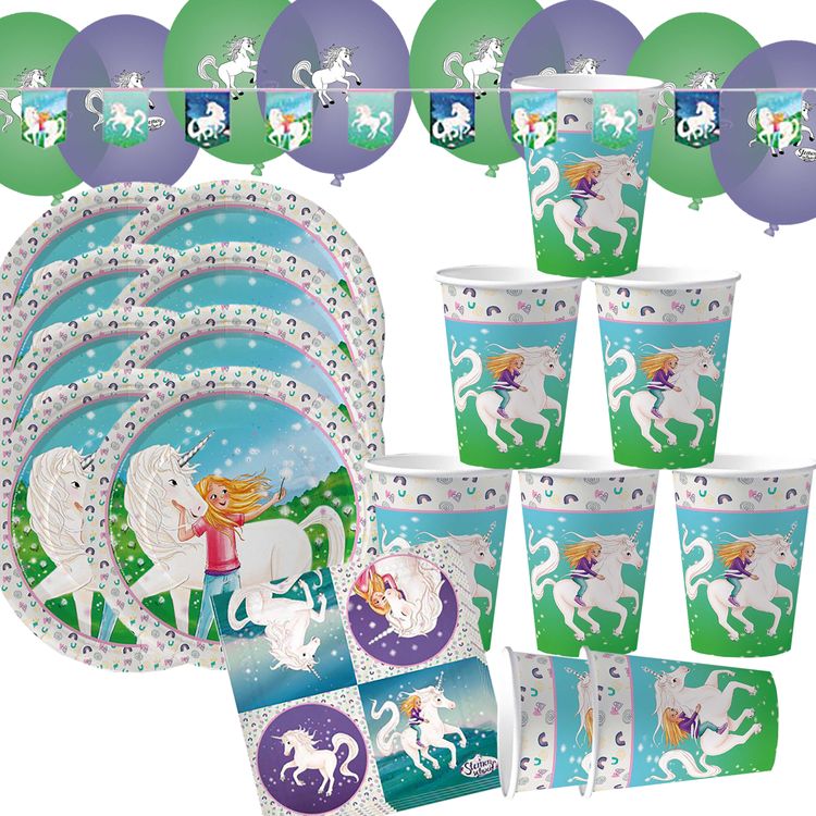 Sternenschweif Party-Set Einhorn 45-tlg. Tisch-Deko Sternenschweif Party-Set Einhorn 45-tlg. Tisch-Deko Party-Zubehör Einhorn Märchen Kindergeburtstag Geschirr-Dekoration