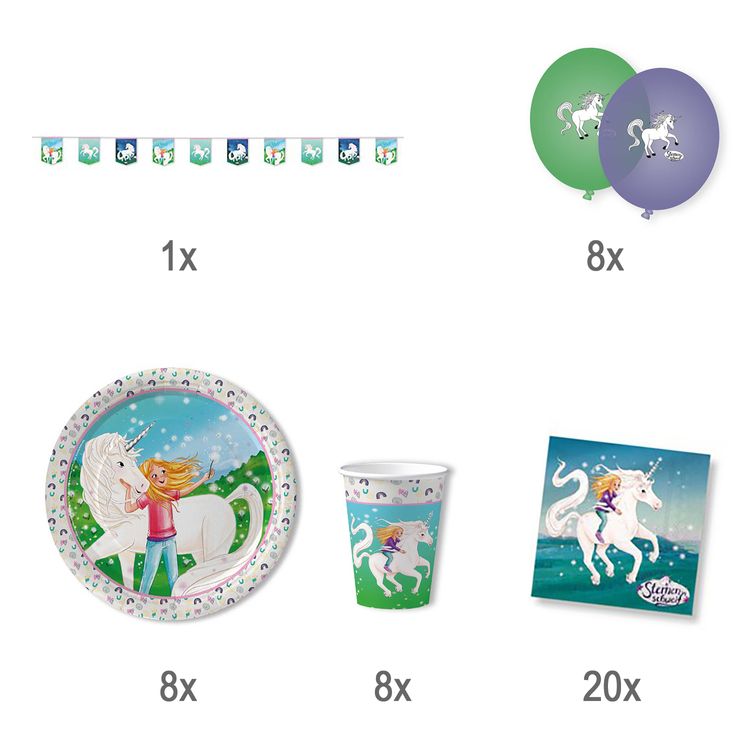 Sternenschweif Party-Set Einhorn 45-tlg. Tisch-Deko Sternenschweif Party-Set Einhorn 45-tlg. Tisch-Deko Party-Zubehör Einhorn Märchen Kindergeburtstag Geschirr-Dekoration