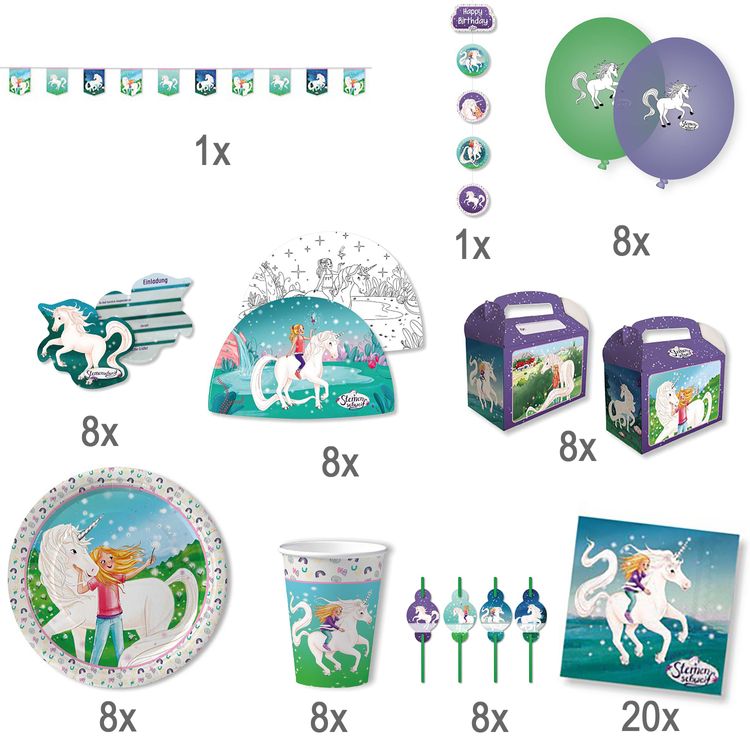 Sternenschweif XXL Party-Set Einhorn 78-tlg. Tisch-Deko Party-Zubehör Einhorn Märchen Kindergeburtstag Geschirr-Dekoration