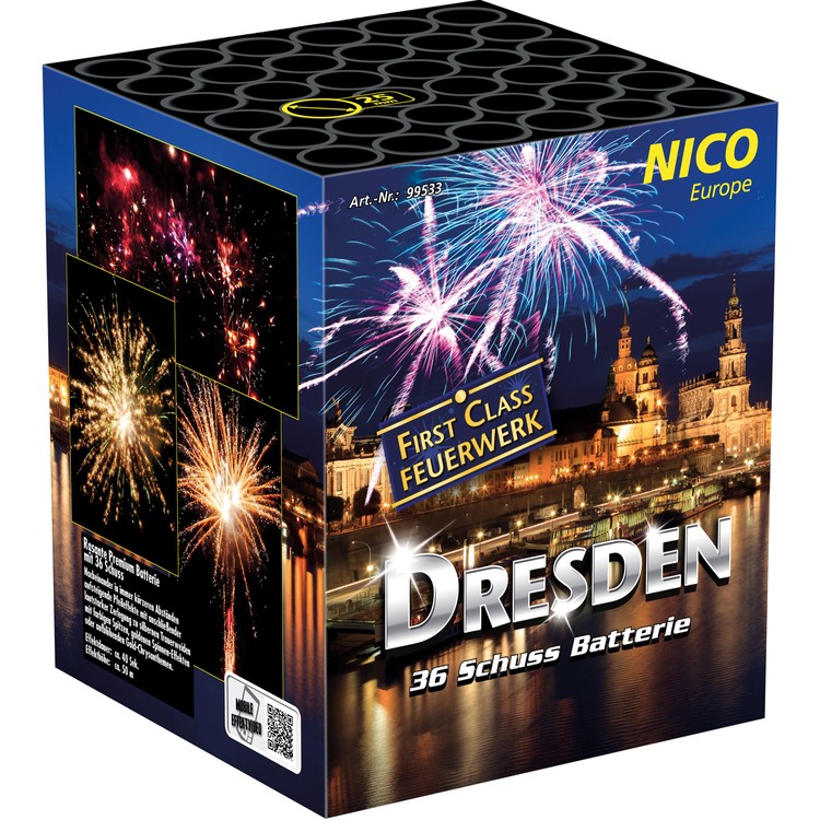 Dresden First Class Feuerwerk Batterie 40 Sek. von Nico für Silvester oder Geburtstagsfeuerwerk