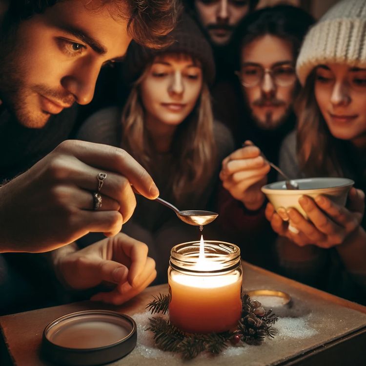 Zinngiessen Eine Packung mit sechs Figuren und einem Schmelzlöffel