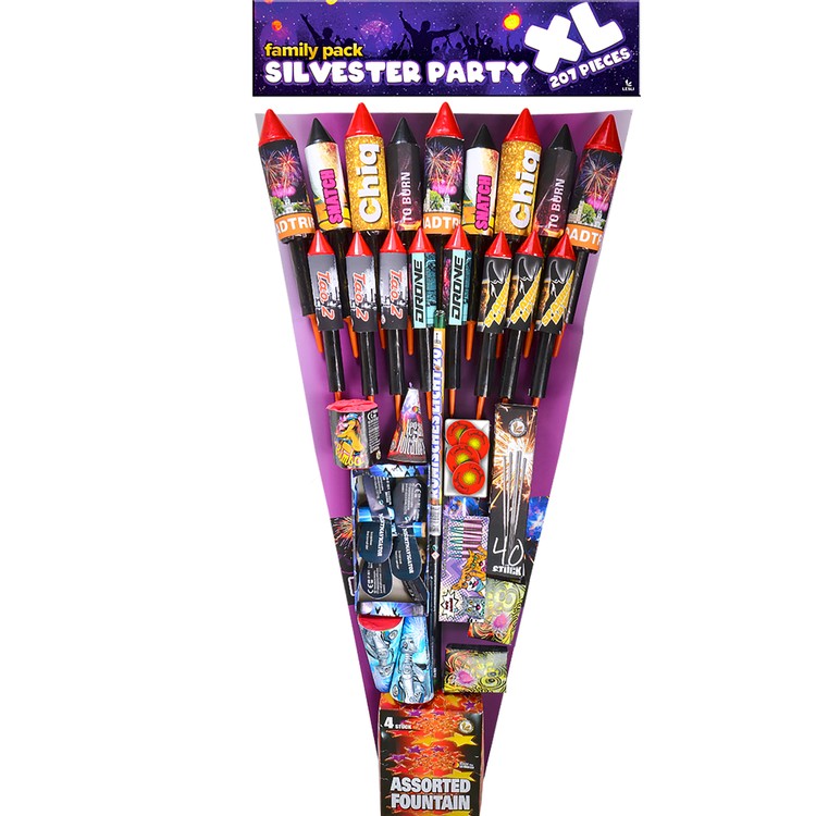 Silvesterparty XL grosses Familiensortiment mit Feuerwerksraketen + Zusatzartikel 