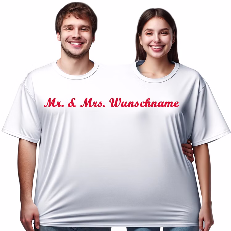 Doppel T-Shirt für 2 Personen Wunschname Nachname für Geburtstage & Hochzeiten Partyspiel Fun-T-Shirt Fasching Karneval Mottoparty Wunschname Doppel T-Shirt für 2 Personen Wunschname Nachname von Vorne